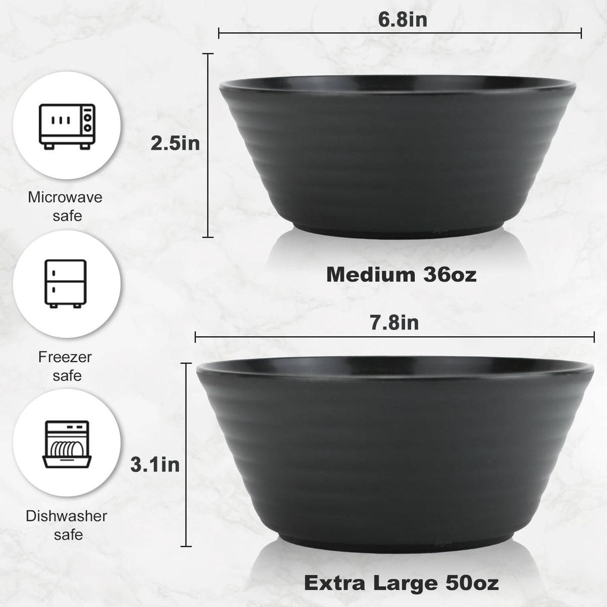 Wrova Wheat Straw Bowl Sets 6 PCS Unbreakable Big Cereal Bowl 50 OZ Microwave and Dishwasher Safe Bowls Alternative Plasic Bowl Reusable for Serving Soup Oatmeal and Salad (Black)