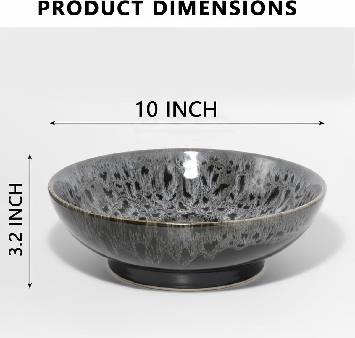 Ceramic Fruit Bowl 10.2" Decorative Bowl  Large Fruit Bowl for Kitchen Counter  Pedestal Bowl  Kitchen Counter Décor  Bread Candy Snacks Organizer(Black Gray)