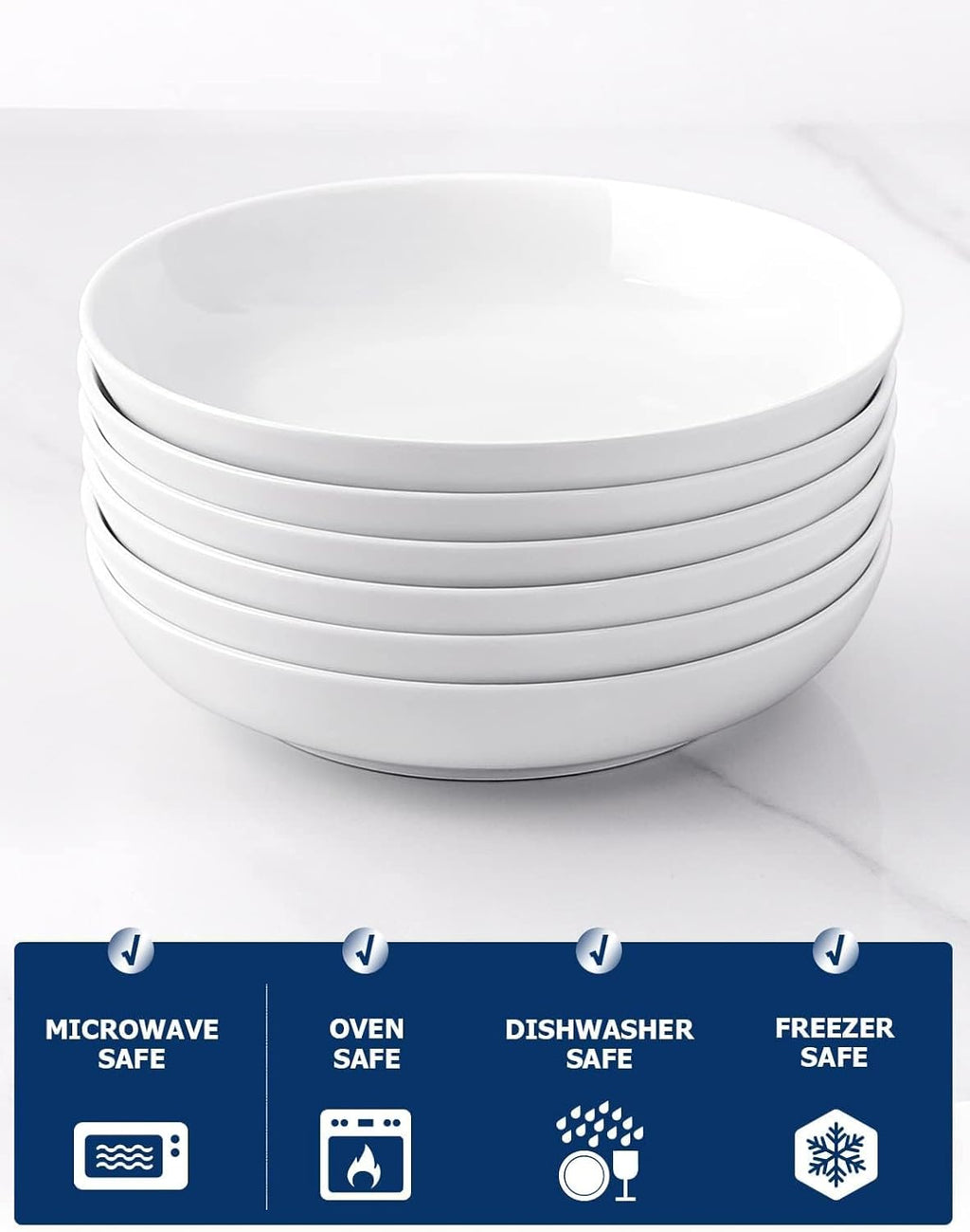 Y YHY Pasta Bowls  30oz Salad Bowls White Soup Bowls Large Pasta Serving Bowl Porcelain Pasta Plates Wide and Shallow Bowls Set of 6 Microwave Dishwasher Safe Valentines Day Gift