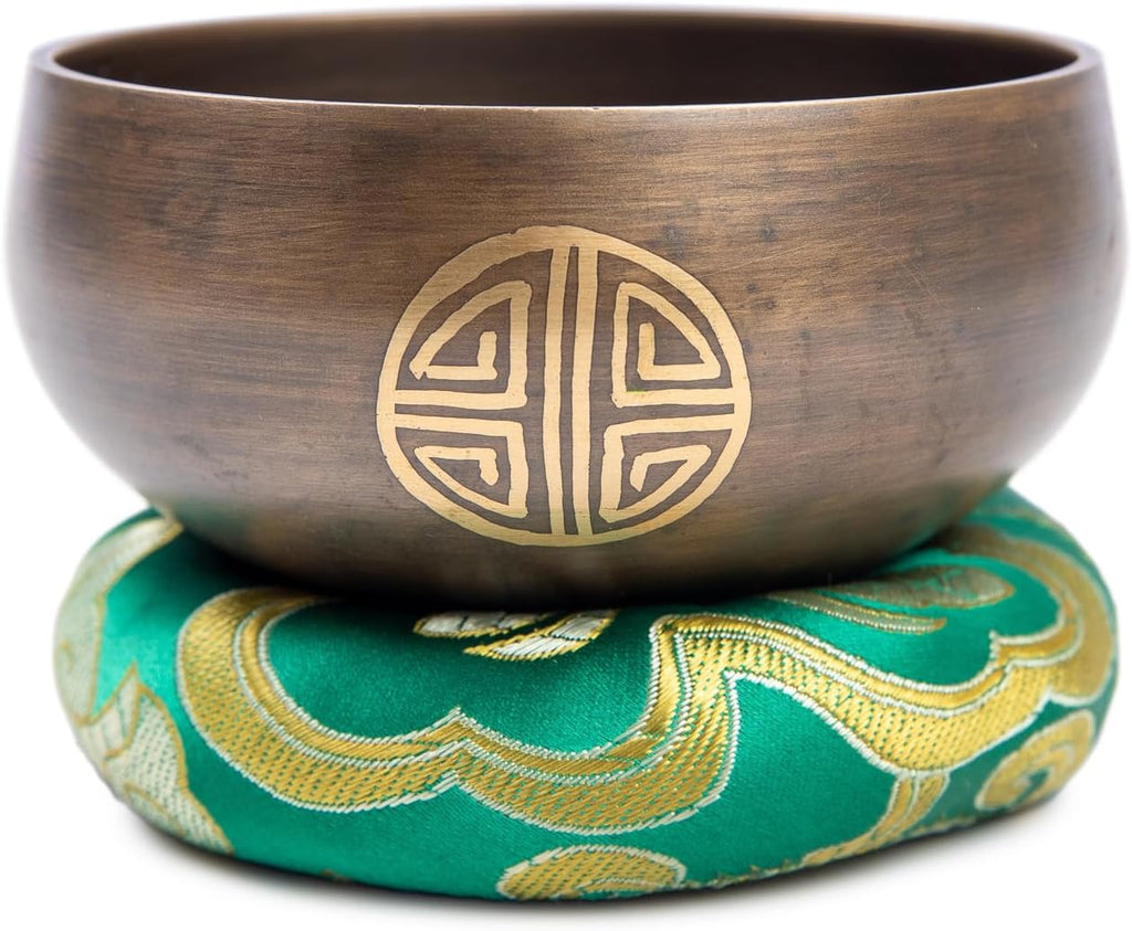 Tibetan Singing Bowl Set Brass - Master Healing Grade - Authentic Handcrafted Sound Bowl by Himalayan Bazaar (Black and Red)