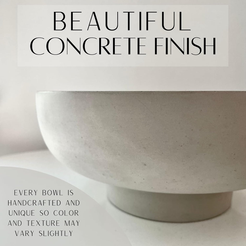 OAKOA Concrete Fruit Bowl for Kitchen Counter - Large Decorative Bowls for Home Decor - Modern Key Bowl for Entryway Table - Pedestal Bowl for Keys