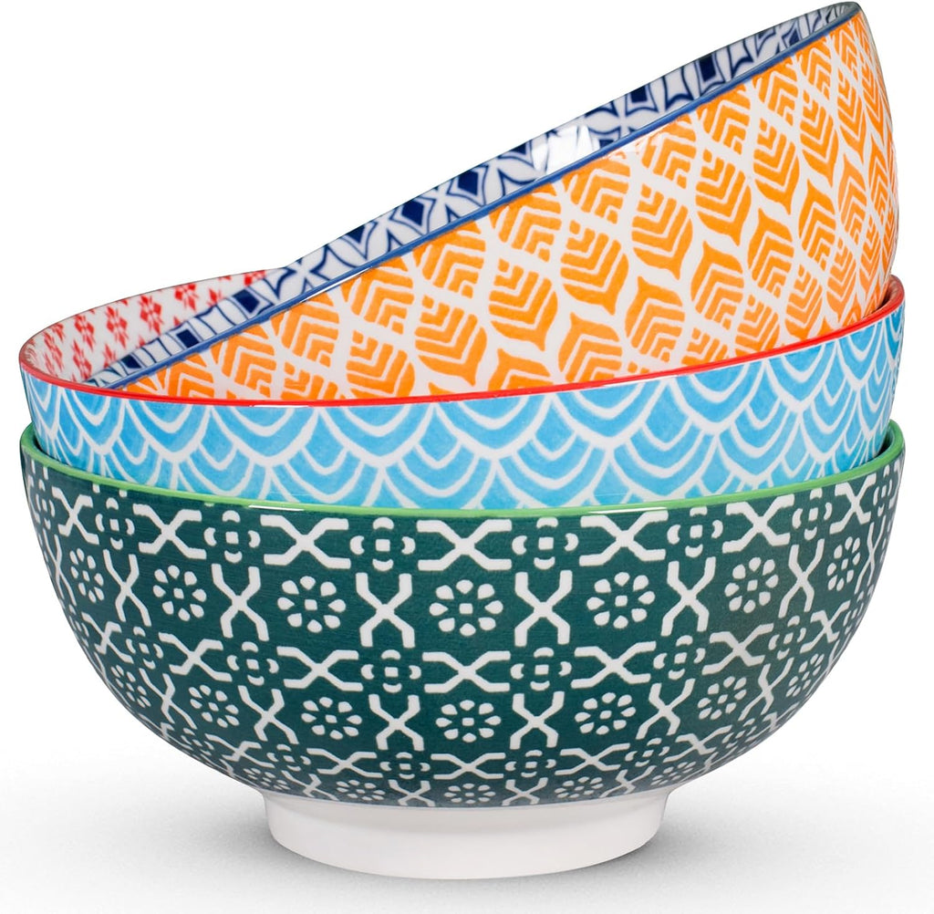 Large Serving Bowls - 60 oz Ceramic Salad Bowl - 8 Inch Serving Bowl Set - Big Soup Bowl For Kitchen - Microwave & Dishwashers Safe - Pho Fruit Pasta Popcorn Bowl - Set of 3