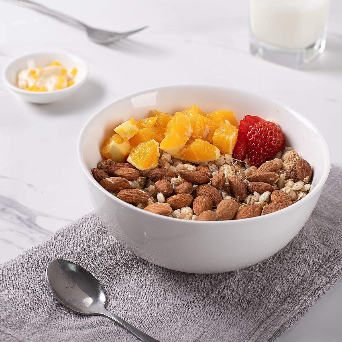 DELLING Ultra-Strong 22 Ounce Soup Bowls  Cereal Bowl  6 inch Bowls Set  White Ceramic Bowls  White Bowls for Kitchen  Snack Rice Pasta Salad Oatmeal  Set of 6  Dishwasher & Microwave Safe