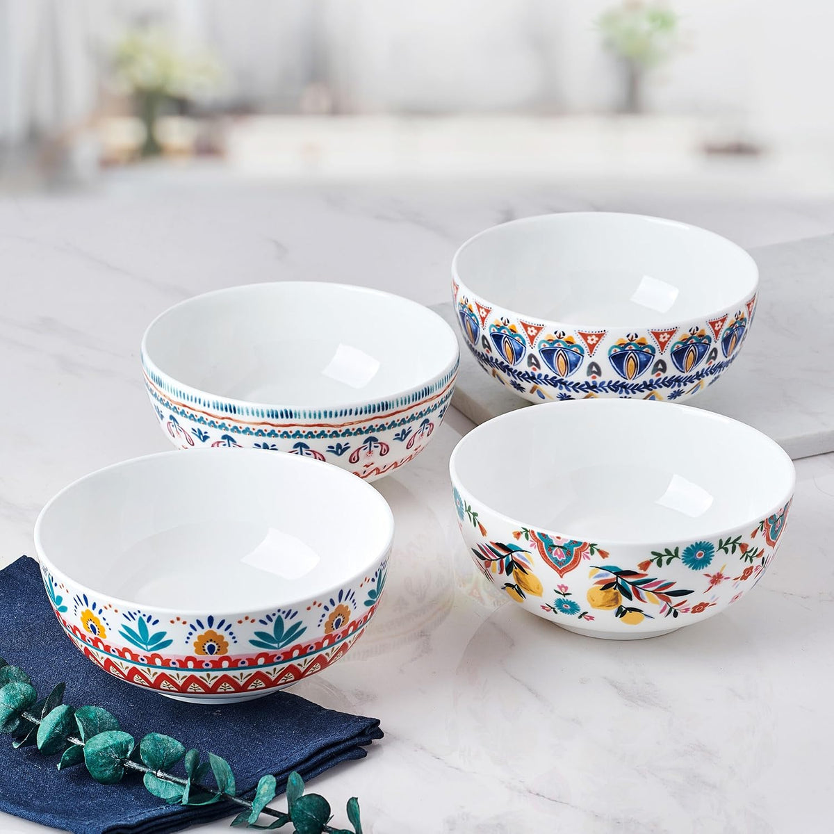 Mikasa Painted Medallion Set of 4 Bone China All Purpose Soup Cereal Bowl  18 Ounces