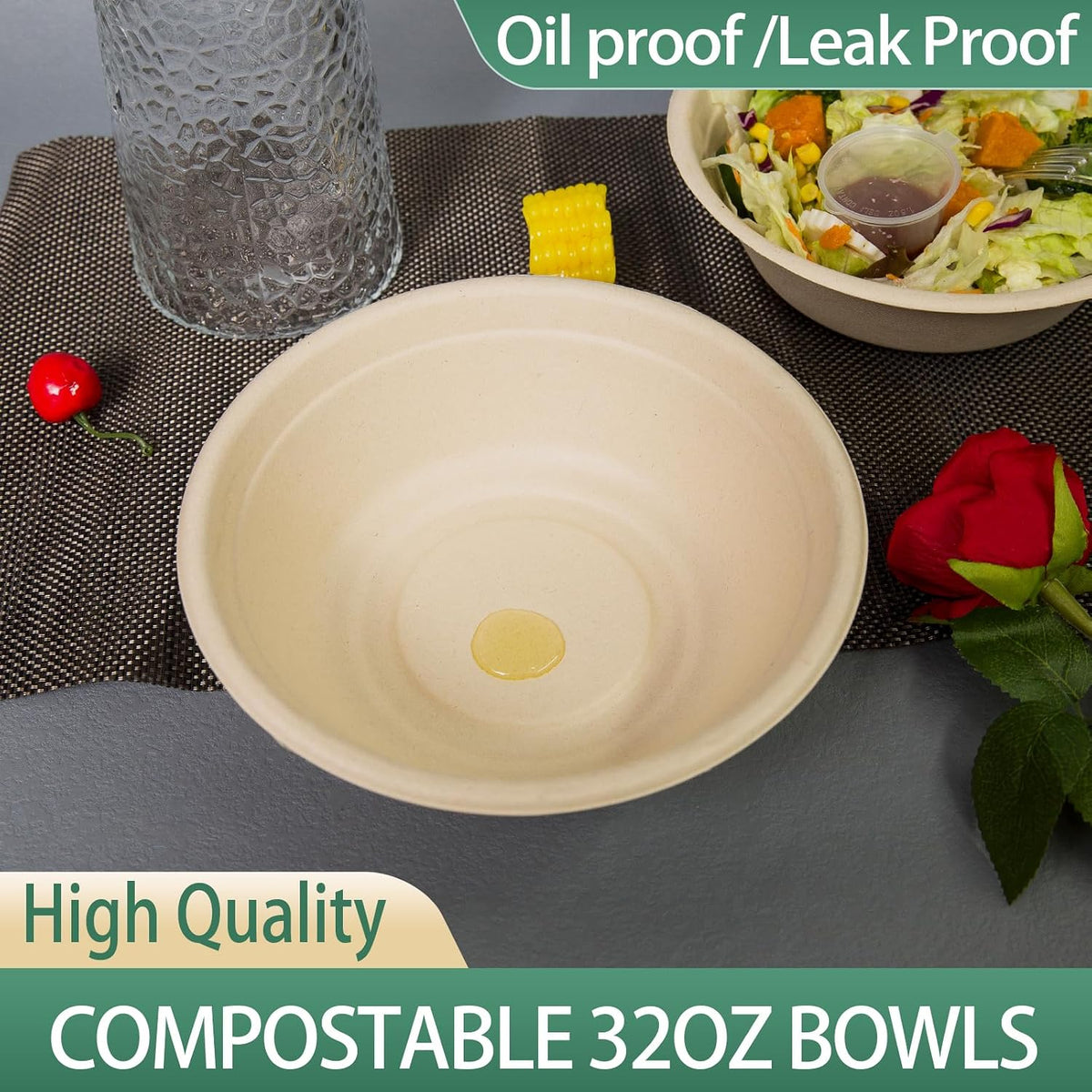32oz Disposable Salad Bowls 150Pack  Big Paper Bowls  Large  Heavy-Duty  Eco-Friendly  Bulk Pack  Compostable Bowls  Biodegradable Made of Sugar Cane Fibers Perfect For Salad